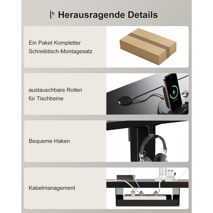 Стіл Homall з регульованою висотою 160x80 см з портом зарядки USB-A, електричний стіл з лотком для кабелів, стіл для роботи стоячи з 3 функціями пам&39яті, комп&39ютерний стіл чорного кольору 160x80см чорний