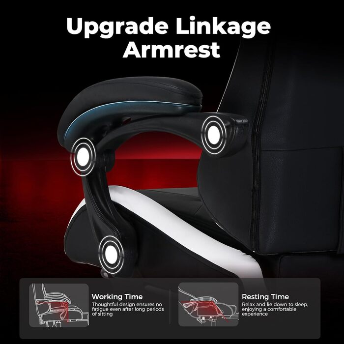 Ігрове крісло GTPLAYER, ергономічне офісне крісло з підставкою для ніг, регульованим підголівником та поперековою опорою, ігрове крісло, білий колір