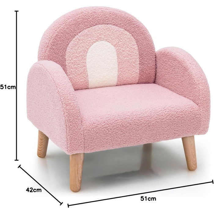 Дитяче крісло FANTASK, дерев&39яний дитячий диван, оббитий спинкою, дитячий диван, велюр зі спинкою та підлокітниками, дитячий стілець для дитячої кімнати, ігрової кімнати та дитячого садка, 51 x 42 x 51 см (рожевий)