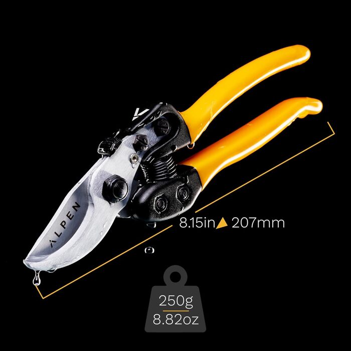 Садові ножиці Alpen Swiss Tools Gelbhorn 150 207 мм - Ковані обрізні ножиці - Хромоване лезо - Автоматична система відкриття - Ергономічні - Для професіоналів та амбітних садівників
