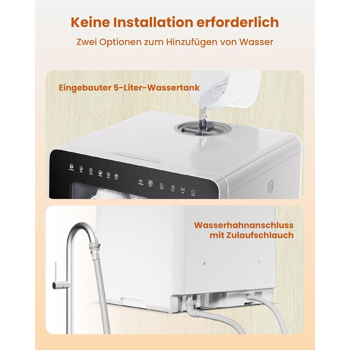 Настільна посудомийна машина з 8 програмами, блокуванням від дітей і відкладеним стартом