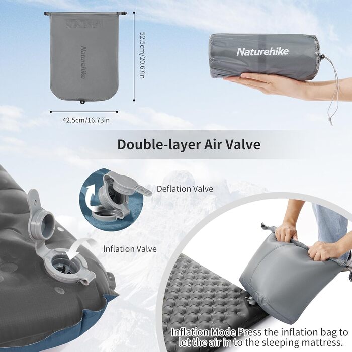 Надувний килимок для сну Naturehike Ultralight, надувний килимок для кемпінгу 3.5R, міцний, портативний килимок для сну, одномісний надувний матрац для трекінгу, пішого туризму, альпінізму, походів, стиль мумії - чорний стандарт