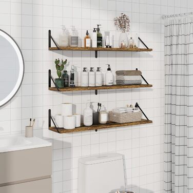 Настінні полиці, комплект з 3 шт. , ширина 90 см, глибина 20 см, дерев&39яні полиці з ДСП, плаваюча полиця для вітальні, спальні, кухні, кабінету, вінтажно-коричневий колір, 90 x 20 см, комплект з 3 предметів (90 см) вінтажно-коричневий колір