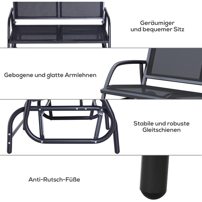 Крісло-гойдалка Outsunny 2-місна садова лавка Садова гойдалка Лавка Лавка для парку Металеві садові меблі Чорний 120 x 70 x 85 см 120L x 70W x 88H см Чорний