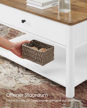 Журнальний столик VASAGLE, стіл для вітальні, диван-столик, 2 великі шухляди, з ніжками, багато місця для зберігання, морський стиль, 80 x 80 x 45 см, для вітальні, горіхово-коричневий-білий LCT207T14