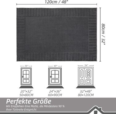 Килимок для дверей BEQHAUSE для прихожих, килимок для вхідних дверей, що миється, 80 x 120 см, килимок для прихожих, що прається в пральній машині, нековзний, килимок для передпокою, коридор, темно-сірий 80 x 120 см (прямокутний) темно-сірий