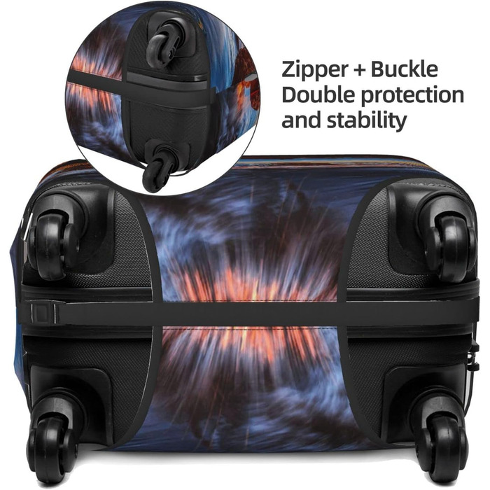 Чохол на валізу Куточок моря, еластичний, з принтом, водостійкий, захисний чохол для багажу (для валіз розміром 45,7 - 81,3 см), Чорний, Великий розмір