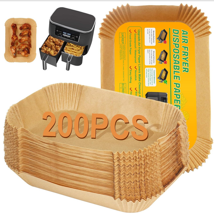 Папір для випічки BYKITCHEN 200 шт. для фритюрниці Ninja Double Stack XL 9.5L SL400EU, аксесуари для фритюрниці Ninja Foodi MAX Dual Zone AF300EU/AF400EUCP/AF500EU 200 шт.