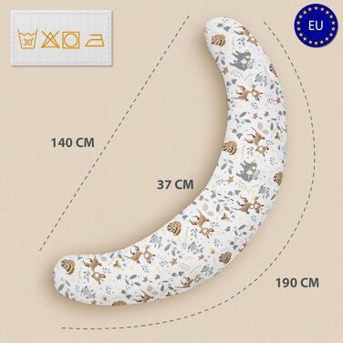 Подушка для годування дитини Totsy Baby XXL Подушка для вагітності 190 см - Подушка для вагітних Подушка для тіла Подушка для сну на боці Подушка для сну Позиціонна подушка з бавовняним чохлом Oeko-Tex Deer Подушка 190 см