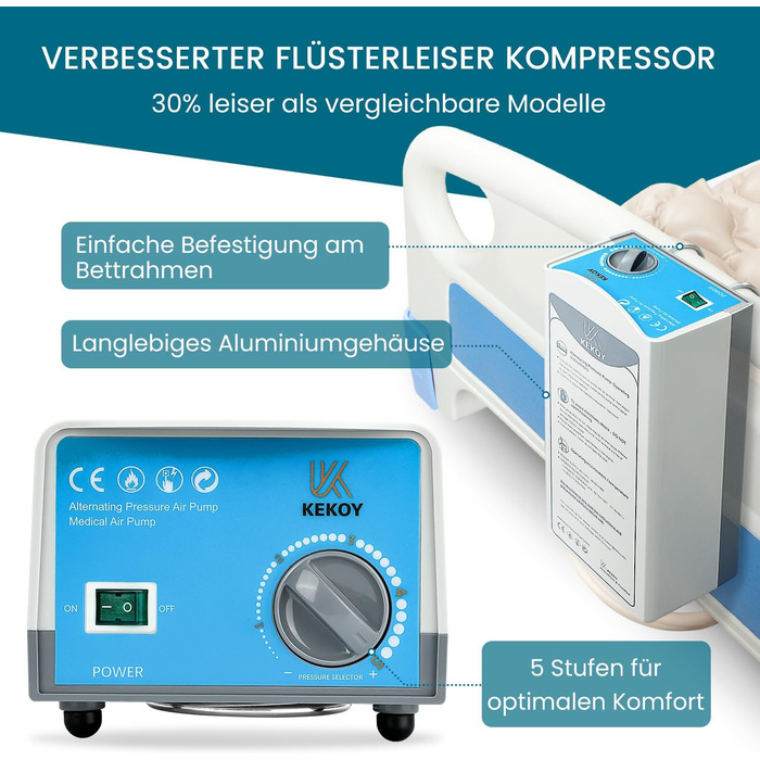 Протипролежневий матрац Kekoy з тихим насосом та водонепроникністю, для пролежнів I стадії, засіб для лікування пролежнів у лікарні, для дому, лікарняне ліжко, 190 x 91 см 200 x 90 см бежевий