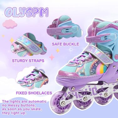 Роликові ковзани для дітей, дівчаток та хлопчиків, райдужний дизайн, дитячі роликові ковзани 4 розмірів для використання в приміщенні та на вулиці, розмір S (EU 28-31), фіолетовий