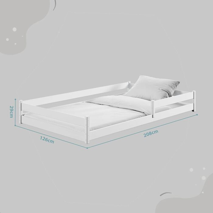 Дитяче ліжко Kids Collective, підлогове ліжко 120x200 см із захистом від падіння та рейковою основою, ліжко Монтессорі, дитяче ліжечко, юнацьке ліжко, односпальне ліжко (опція) з матрацом Біле 120x200 см без матраца, Біле