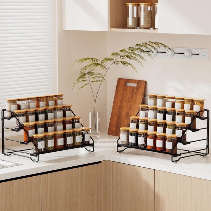 Рівнева металева підставка для спецій Jolitac, кухонна підставка для спецій, не потребує свердління, органайзер для спецій для кухні, шафи, комори, стільниці, 4-