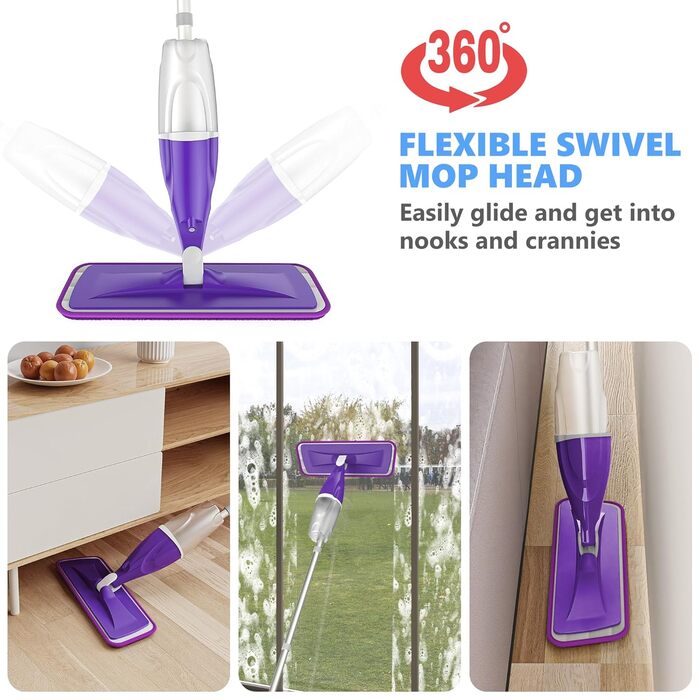 Спрей-швабри для миття підлоги, Papclean Microfibre Floor Mop Flat Mop Wet Dry Mop with 4 Washable Pads 440ml Refillable Bottle fo