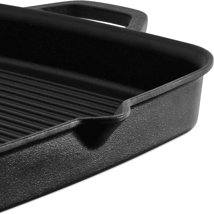 Чавунна сковорода-гриль BURNHARD, квадратна 26 см, попередньо приправлена, сковорода для стейків для газового гриля, духовки, вогн