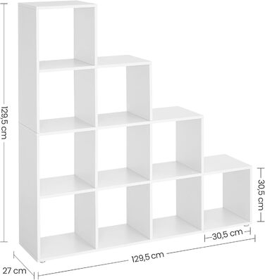 Відкрита книжкова полиця з 10 відділеннями, багаторівнева полиця, система зберігання для декору, фотографій, рослин, вітальня, спальня, кабінет, 29 x 129,5 x 129,5 см, хмарно-білий LBC10WTV1