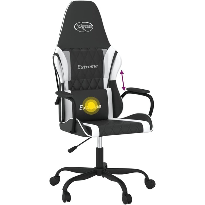 Ігрове крісло, офісне крісло, масажне крісло, чорно-біле, штучна шкіра