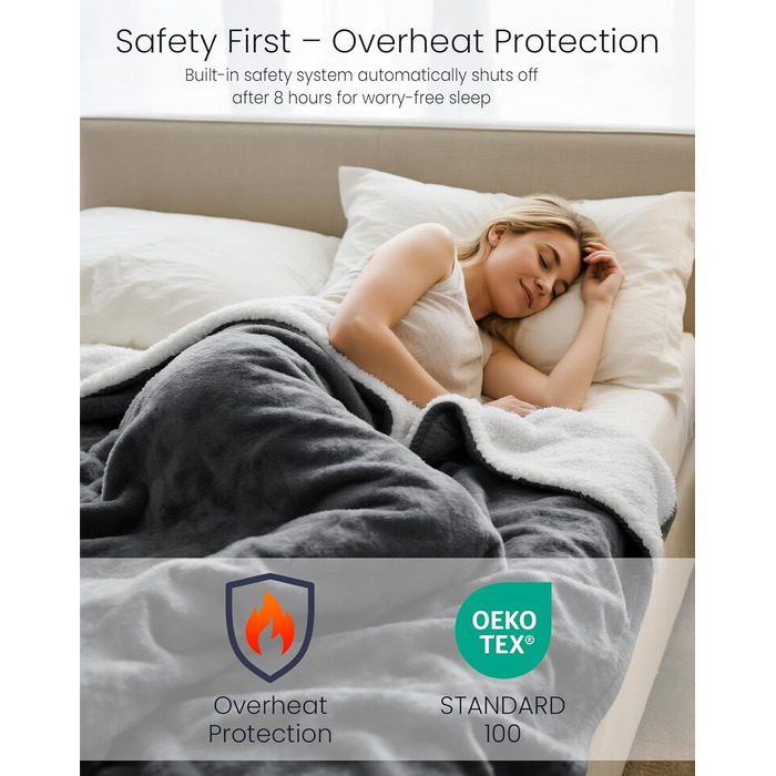 Ковдра з підігрівом anysun, нагрівальні подушечки 200x180 см, ковдра з підігрівом та автоматичним вимкненням, 6 налаштувань нагріву, 10-годинний таймер, електрична ковдра з підігрівом та захистом від перегріву для ліжка, дивана, можна прати в пральній маш