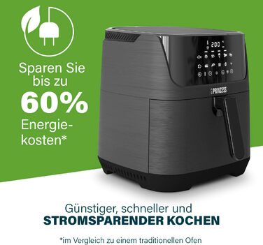 Цифрова фритюрниця Princess 6.5 л зі знімним роздільником На 60 відсотків менше споживання енергії Цифровий сенсорний екран 12 програм Без масла Чорний 182061 6.5 л
