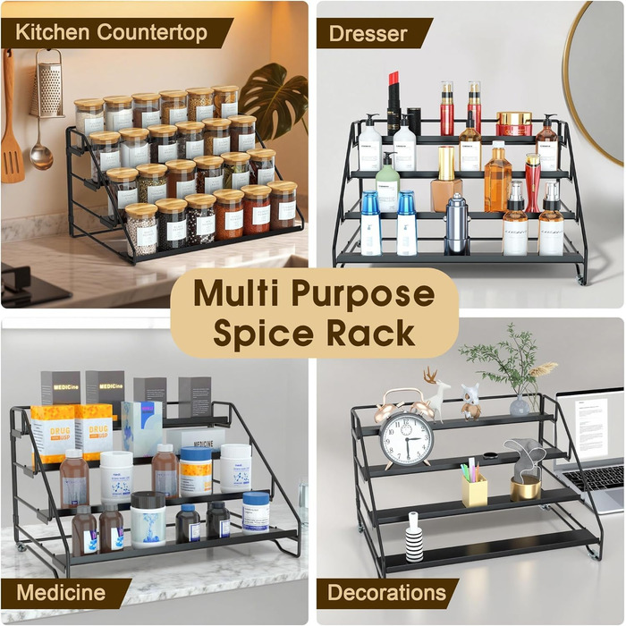 Рівнева металева підставка для спецій Jolitac, кухонна підставка для спецій, не потребує свердління, органайзер для спецій для кухні, шафи, комори, стільниці, 4-