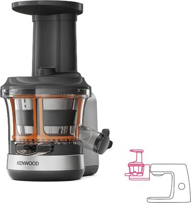 Повільна соковижималка Kenwood KAX720PL аксесуари для кухонних комбайнів Kenwood, електрична соковижималка з контейнером для соку 400 мл і функцією захисту від крапель, сріблясто-сірий