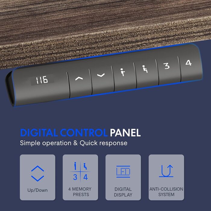 Каркас столу FLEXISPOT з регулюванням висоти, подвійний двигун та 3-рівневі ніжки, регулювання висоти 60-125 см, каркас столу зі світлодіодним дисплеєм висоти, 4 положення пам&39яті та захист від зіткнень (колір Nobel Black) EC5-Lite Black