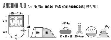 Намет чотиримісний High Peak Ancona 4.0 Light Grey/Dark Grey/Green (10244)
