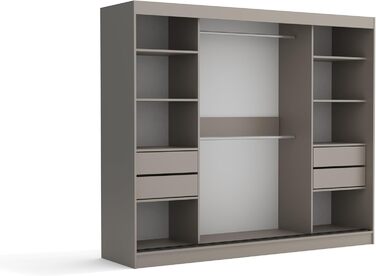 Шафа з дзеркалом та шухлядами, ширина 235 см, Chelsea Tomy, шафа з розсувними дверима та дзеркалом, шафа для спальні, шафа камінь/бежевий.