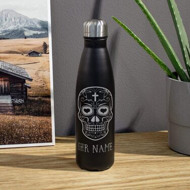 Термопляшка для води з гравіюванням тексту або імені - Термопляшка з нержавіючої сталі з гравіюванням, 500 мл - Чорна - Виберіть дизайн 500 мл Череп