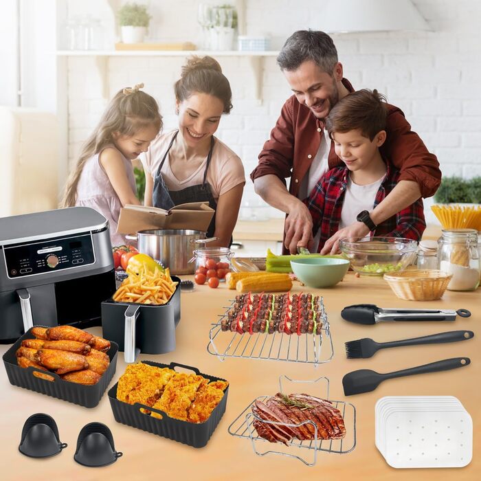 Аксесуари для фритюрниці Viriech, аксесуари для багаторазової фритюрниці з 14 предметів Двокамерна фритюрниця Силіконова форма для Ninja Foodi AF400EU AF500EU та більшість двозонних фритюрниць