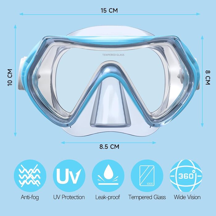 Дитяча маска для дайвінгу Findway, дитяча маска для плавання, маска для пірнання з трубкою для хлопчиків, дівчаток та підлітків, маска для дайвінгу з кришкою для носа, панорамна HD-маска 180, захист від запотівання, захист від протікання для дітей 4-16 ро