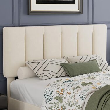 М&39яке ліжко VECELO 140x200 см Двоспальне ліжко, Каркас ліжка з регульованим по висоті узголів&39ям, оксамитовим чохлом та рейковою основою, Легке складання, Ідеально підходить для спалень та гостьових кімнат, Бежевий 140 x 200 см