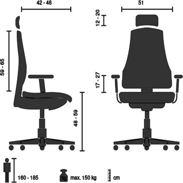 Ергономічне офісне крісло hjh OFFICE ERGOHUMAN GEN2 Оригінальний дизайн, цілодобове офісне крісло з гнучкою поперековою опорою, сітка чорного кольору I Сітчаста тканина Single