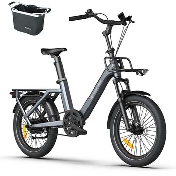 Електричний велосипед, двигун BAFANG, ремінний привід, перемикання двох режимів, електровелосипед 20 дюймів, 2/3 швидкості, жіночий/чоловічий електровелосипед сірого кольору Air One Pro (2 швидкості)