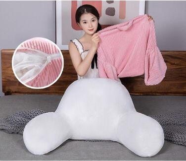 Подушка для читання, м&39яка плюшева подушка для спини з ручкою та кишенею, подушка для читання для дітей та дорослих, подушка для спинки дивана, ігрова, телевізійна, розслаблюючі подарунки (кремова, 80 x 50 см) Кремового кольору 80x50 см