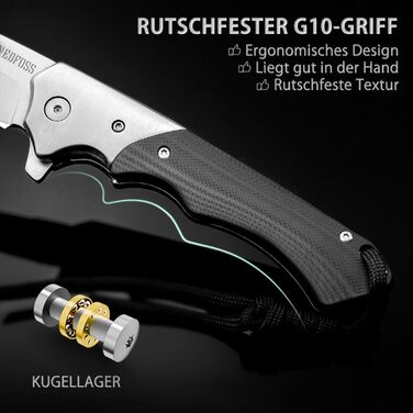 Складаний ніж NedFoss SWAN, ніж для виживання зі сталі d2 9,3 см з рукояткою G10, одноручний ніж, гострий кишеньковий ніж з кріпле