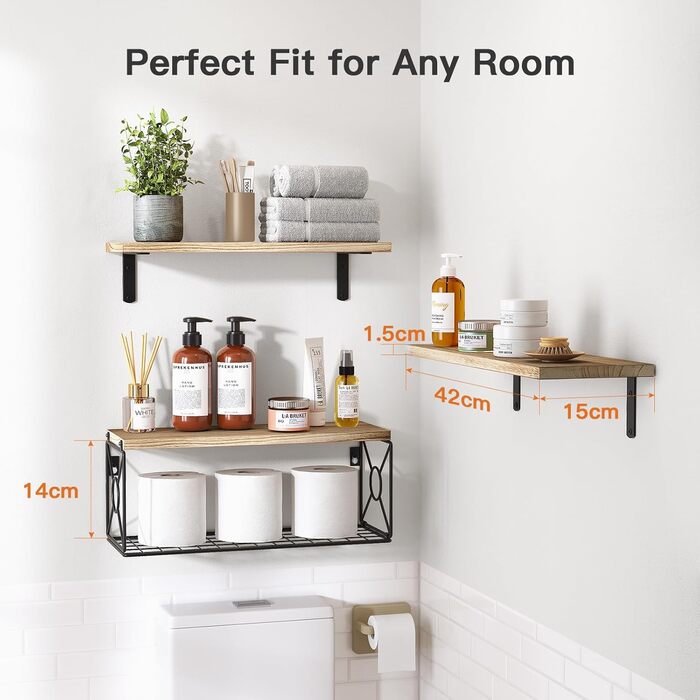 Настінна полиця Pipishell Floating Shelves, дерево павловнії, настінні полиці, дерев&39яні полиці, 3 , для спальні, ванної кімнати, вітальні, кухні, домашнього офісу, пральні, рустикальний стиль