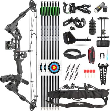 Набір складених луків JUNXING X8 – регульований 20–70 lb для полювання, дорослих, молоді, початківців, стрільби з лука на свіжому повітрі, лівий/правий, чорний