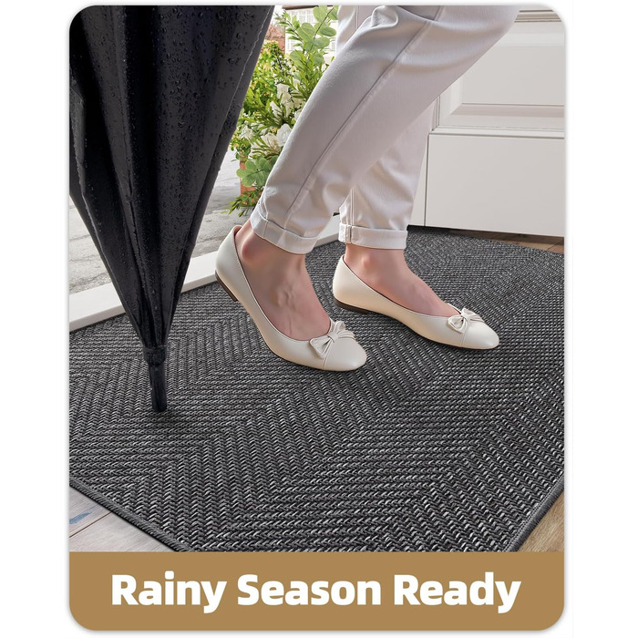 КОЛІР ТА ГЕОМЕТРІЯ Ультратонкий килимок для прихожих у приміщенні 43x76 см, килимок для прання в пральній машині з нековзним покриттям, плоский килимок для входу в приміщенні, абсорбуючий килимок для передпокою, коридору темно-сірого кольору (складений) Т