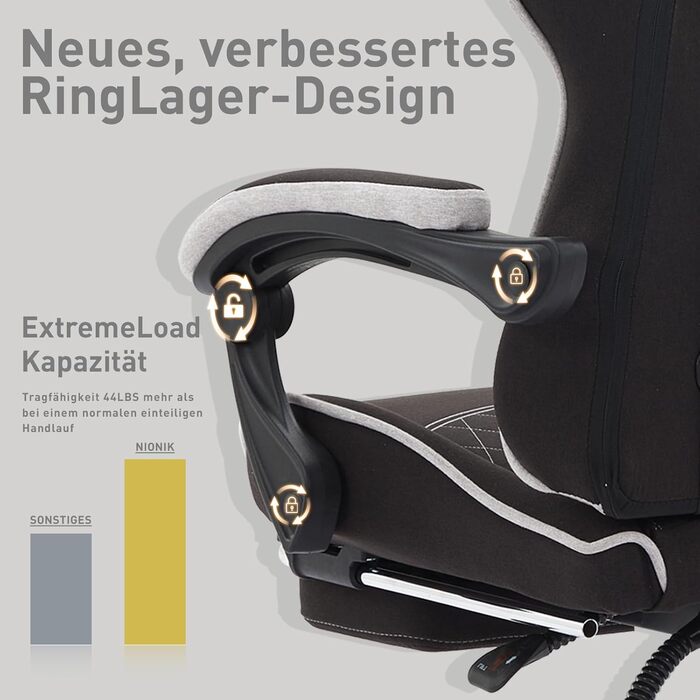 Ігрове крісло, гоночне ігрове крісло з підставкою для ніг, ергономічне ігрове крісло з підголівником, регульоване комп&39ютерне крісло, регульована висота, поперекова підтримка для домашнього офісу та ігор, чорний/сірий Nk-bg