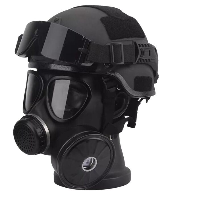 Комплект шоломів-протигазів, шолом з ABS-пластику, протигаз може фільтрувати шкідливі гази та забезпечує кращий захист під час тактичних ігор, чорний