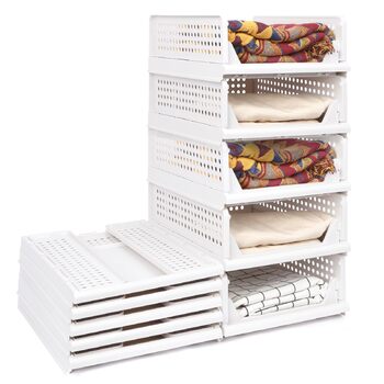 Органайзер для гардеробу, штабелюваний набір із 5 предметів, складний органайзер для гардеробу, коробки для зберігання футболок, коробка для зберігання з шухлядами для спальні, кухні, ванної кімнати, білий