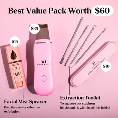 Ультразвуковий скраб для обличчя Skin Scrubber (набір з 3 шт.) - Засіб для глибокого очищення вугрів з розпилювачем для обличчя та набором інструментів для екстракції - Ультразвуковий пілінг шкіри з екстрактором пор