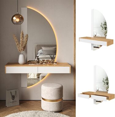 Туалетний столик Vicco Melisa, дуб/білий, 120 см зі світлодіодним підсвічуванням Білий зі світлодіодним дзеркалом