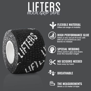 Стрічка Lifters Premium Hookgrip для важкої атлетики - Підйомна спортивна стрічка нековзна, гнучка стрічка для великого пальця, проста у використанні - ідеально підходить для кроссфіту, пауерліфтингу та фітнес-тренувань (підйом стрічки з гачком більше)