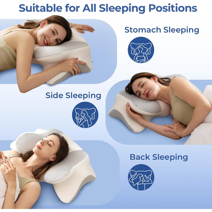 Подушка для шиї, подушка з піни з ефектом пам&39яті - Ортопедична подушка для підтримки шиї для полегшення болю в шиї та плечах для тих, хто спить на боці, спині та животі (66 x 40 x 14 см, сіра) Сірий 66 x 40 x 14 см