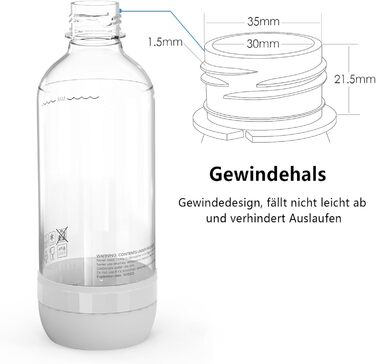 Пляшки з газованою водою Pinci Duo Pack, змінні пляшки для газованої води для виробника газованої води, без бісфенолу А, багаторазова герметична конструкція з різьбовим з'єднанням, ПЕТ пластикова пляшка з-під газованої води 2x1 л (чорнийбілий)