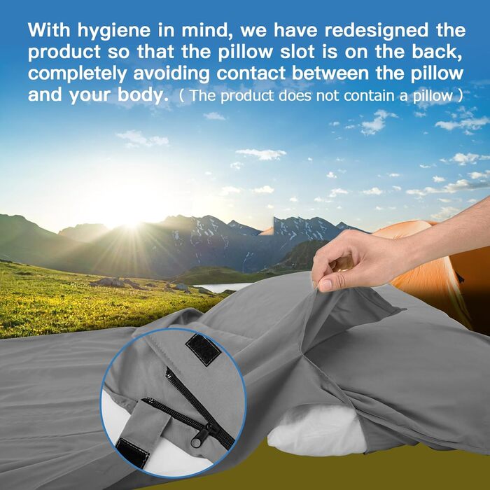 Підкладка для спального мішка, надлегкий шовковий спальний мішок для подорожей, підкладка для спального мішка 2-в-1, зручний та м&39який спальний мішок, невеликий розмір у пакуванні, виготовлена з мікрофібри, ідеально підходить для походів, готелів, срібл