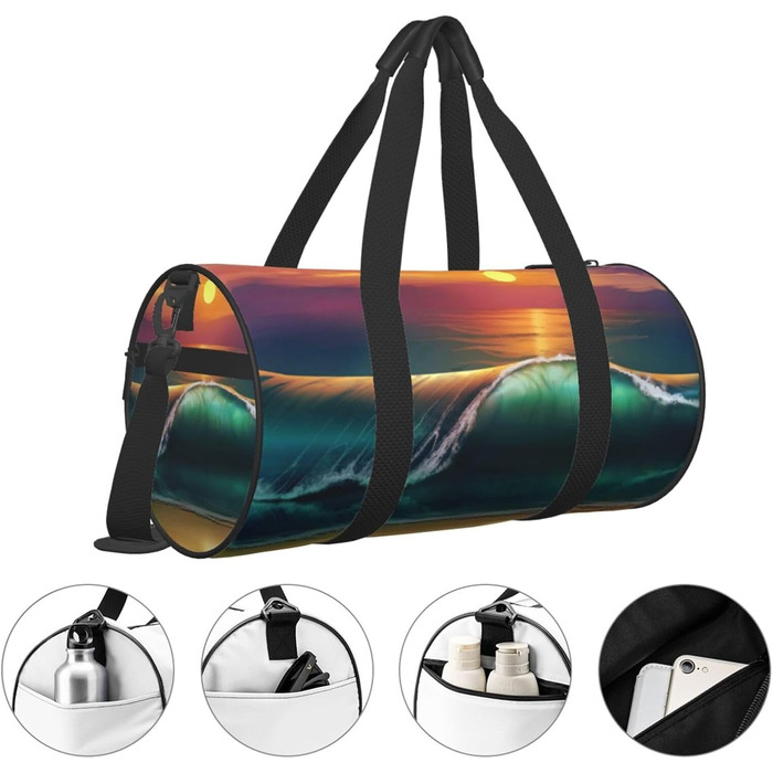 Спортивна сумка для подорожей, принт Захід сонця над морем, чорна, універсальний розмір, сумка на ніч