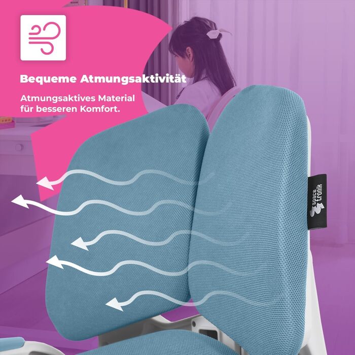 Ергономічне дитяче крісло Spacetronik з підставкою для ніг, регульована по висоті дитяче крісло 110-180 см, трисекційна спинка, регульовані підлокітники, 5 фіксуючих коліщаток, сірий колір